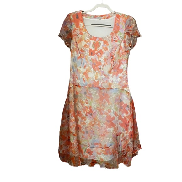 J. Peterman Silk Floral Ruffle Sleeve Dress - Picture 2 of 6